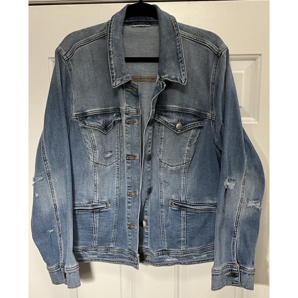 Lane Bryant Blue Wash Distressed Denim Trucker/Motorcycle Jacket Women's Size 20